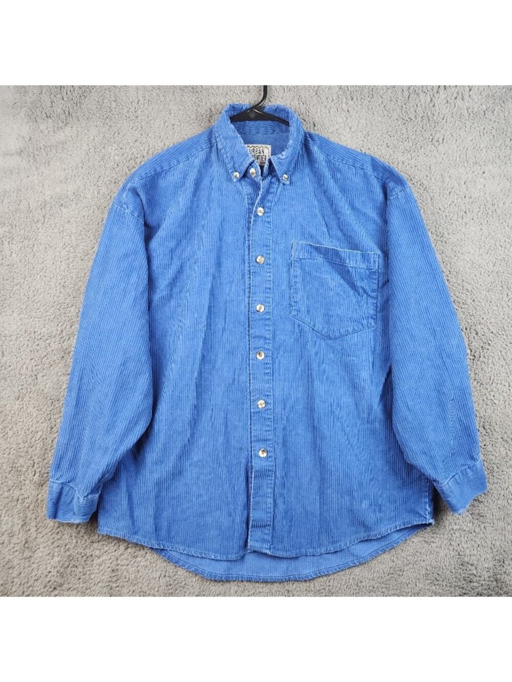 VTG Corduroy Button Up Shirt Men's Large Blue Wide Wale Shacket 90's‎ Faded Work